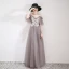 Élégant Gris Robe De Soirée 2019 Princesse Bretelles Spaghetti Appliques En Dentelle Fleur Manches Courtes Dos Nu Longue Robe De Ceremonie