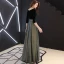 Elegant Svart Selskapskjoler 2019 Prinsesse Suede Scoop Halsen Glitter Polyester 3/4 Ermer Lange Formelle Kjoler