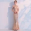 Luxury / Gorgeous Champagne Handmade  Beading Evening Dresses  2019 Trumpet / Mermaid High Neck Crystal Rhinestone Sleeveless Floor-Length / Long Formal Dresses