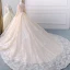 Elegant Champagne Wedding Dresses 2018 Ball Gown Lace Flower See-through Beading Sequins Scoop Neck Long Sleeve Royal Train Wedding