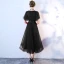 Chic / Beautiful Black Homecoming Graduation Dresses 2019 A-Line / Princess V-Neck Bow Lace Flower Short Sleeve Tea-length Formal Dresses