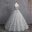 Elegant Grey Prom Dresses 2019 A-Line / Princess Suede Spaghetti Straps Glitter Star Sleeveless Backless Floor-Length / Long Formal Dresses