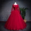 Élégant Bleu Marine Robe De Bal 2019 Princesse Encolure Dégagée Perlage Perle Daim Fleur Manches Longues Longue Robe De Ceremonie