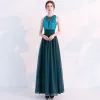 Scintillantes Vert Foncé Robe De Soirée 2019 Princesse Encolure Dégagée Paillettes Sans Manches Dos Nu Longue Robe De Ceremonie