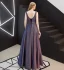 Charmant Silber Abendkleider 2019 A Linie Ärmellos Glanz Polyester Perle Strass Stoffgürtel V-Ausschnitt Rückenfreies Lange Festliche Kleider