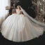 Fabelhaft Charmant Champagner Fallende Rüsche Brautkleider / Hochzeitskleider 2021 Ballkleid Stehkragen Perlenstickerei Pailletten Applikationen Kurze Ärmel Rückenfreies Königliche Schleppe Hochzeit