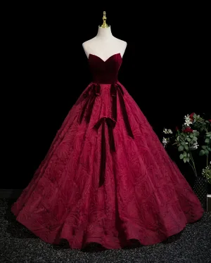 Vintage Retro Burgundy Bow Prom Dresses 2025 Ball Gown Strapless Sleeveless Backless Floor Length Long Formal Dresses