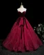 Vintage / Retro Burgundy Bow Prom Dresses 2025 Ball Gown Strapless Sleeveless Backless Floor-Length / Long Formal Dresses