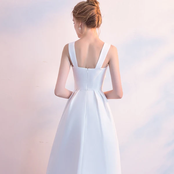 Modest / Simple Ivory Homecoming Graduation Dresses 2018 A-Line / Princess Bow Spaghetti Straps Sleeveless Knee-Length Formal Dresses
