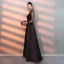 Elegant Black Evening Dresses  2019 A-Line / Princess Scoop Neck Suede Spotted Sash Long Sleeve Floor-Length / Long Formal Dresses