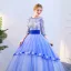 Vintage / Retro Sky Blue Prom Dresses 2019 Ball Gown Scoop Neck Appliques Sequins Tassel 1/2 Sleeves Backless Floor-Length / Long Formal Dresses
