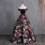 Vintage / Retro Multi-Colors Printing Prom Dresses 2019 Ball Gown Off-The-Shoulder Bow Short Sleeve Backless Floor-Length / Long Formal Dresses