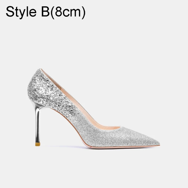 Sparkly Silver Wedding Shoes 2021 Leather Sequins 10 cm Stiletto Heels Pointed Toe Wedding Pumps High Heels