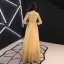 Chic / Beautiful Gold Evening Dresses  2019 A-Line / Princess Scoop Neck Beading Pearl Lace Flower Rhinestone 3/4 Sleeve Backless Floor-Length / Long Formal Dresses