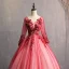 Vintage / Retro Burgundy Prom Dresses 2019 A-Line / Princess V-Neck Beading Pearl Crystal Lace Flower Appliques Long Sleeve Backless Floor-Length / Long Formal Dresses