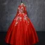 Chinese style Red Prom Dresses 2019 A-Line / Princess High Neck Appliques Lace Pearl 3/4 Sleeve Backless Floor-Length / Long Formal Dresses