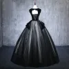 Elegant Black Prom Dresses 2019 Ball Gown V-Neck Suede Appliques Lace Crystal Sleeveless Backless Floor-Length / Long Formal Dresses