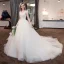 Élégant Champagne Robe De Mariée 2018 Robe Boule En Dentelle Fleur V-Cou Dos Nu Sans Manches Royal Train Mariage