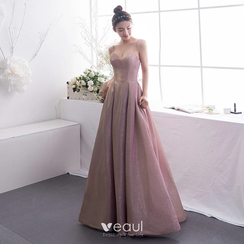 Veaul Chic Beautiful Blushing Pink Evening Dresses 2019 A Line Princess Spaghetti Straps Long