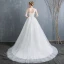 Affordable Ivory Wedding Dresses 2019 A-Line / Princess Scoop Neck Lace Flower 1/2 Sleeves Backless Court Train