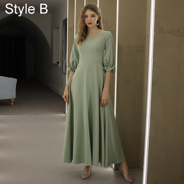 Modest / Simple Sage Green Bridesmaid Dresses 2021 A-Line / Princess Scoop Neck Bow Short Sleeve Backless Bridesmaid Wedding Party Dresses