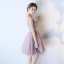 Chic / Belle Lavande Robe De Cocktail 2018 Robe Boule Perlage Perle Appliques V-Cou Dos Nu Sans Manches Mi-Longues Robe De Ceremonie