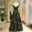 Vintage / Retro Dark Green Evening Dresses  2019 A-Line / Princess Spaghetti Straps Suede Beading Crystal Sleeveless Backless Printing Floor-Length / Long Formal Dresses