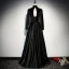 Vintage / Retro Black Evening Dresses  2019 A-Line / Princess High Neck Suede Bow Long Sleeve Backless Floor-Length / Long Formal Dresses