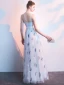 Eleganckie Srebrny Sukienki Wieczorowe 2019 Princessa Spaghetti Pasy Z Koronki Kwiat Cekiny Kokarda Bez Rękawów Bez Pleców Sukienki Wizytowe