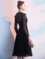 Chic / Beautiful Black Homecoming Graduation Dresses 2019 A-Line / Princess Scoop Neck Glitter Tulle Lace Bow Long Sleeve Tea-length Formal Dresses