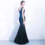 Chic / Belle Bleu Marine Robe De Soirée 2018 Trompette / Sirène Paillettes V-Cou Dos Nu Sans Manches Longue Robe De Ceremonie