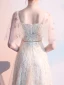 Charming Champagne Evening Dresses  2019 A-Line / Princess Square Neckline Sequins Sash Short Sleeve Backless Floor-Length / Long Formal Dresses