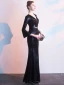 Charmant Noire Robe De Soirée 2019 Trompette / Sirène V-Cou Paillettes Ceinture 3/4 Manches Longue Robe De Ceremonie