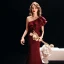 Sexy Bordeaux Robe De Soirée 2019 Trompette / Sirène Une épaule Glitter Satin Manches Courtes Dos Nu Train De Balayage Robe De Ceremonie