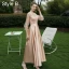 Modest / Simple Champagne Satin Embroidered Bridesmaid Dresses 2021 A-Line / Princess Scoop Neck 1/2 Sleeves Backless Floor-Length / Long Wedding Party Dresses