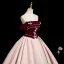 Elegant Burgundy Appliques Prom Dresses 2025 Ball Gown Off-The-Shoulder Sleeveless Backless Floor-Length / Long Prom Formal Dresses