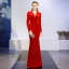 Elegant Solid Color Black Evening Dresses  2019 Trumpet / Mermaid V-Neck Suede Rhinestone Long Sleeve Floor-Length / Long Formal Dresses