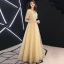 Modern / Fashion Gold Evening Dresses  2019 A-Line / Princess Off-The-Shoulder Sequins Tassel Short Sleeve Floor-Length / Long Formal Dresses