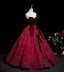 Vintage / Retro Burgundy Bow Prom Dresses 2025 Ball Gown Strapless Sleeveless Backless Floor-Length / Long Formal Dresses