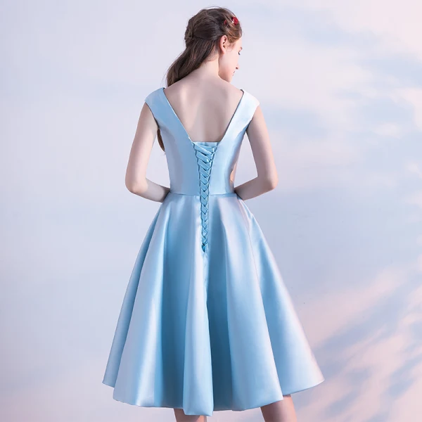 light blue knee length formal dress A-Line Off Shoulder Blue Long Prom Dress, Blue Long Formal Dress US 16 / Blue main image 1
