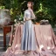 Elegant Silver Grey Satin Bridesmaid Dresses 2021 A-Line / Princess Scoop Neck Lace Flower 1/2 Sleeves Backless Ankle Length Wedding Party Dresses
