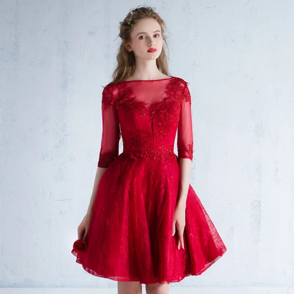 Chic / Beautiful Sky Blue Homecoming Graduation Dresses 2018 A-Line / Princess Appliques Scoop Neck Backless 1/2 Sleeves Short Formal Dresses