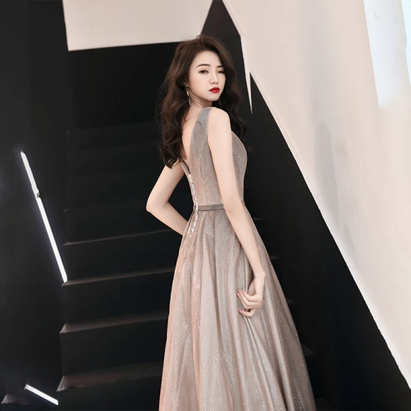 Charmant Dégradé De Couleur Robe De Soirée 2019 Princesse Encolure Dégagée Glitter Polyester Faux Diamant Sans Manches Dos Nu Longue Robe De Ceremonie