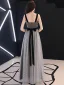 Chic / Beautiful Grey Evening Dresses  2019 A-Line / Princess V-Neck Bow Spotted Sleeveless Backless Floor-Length / Long Formal Dresses