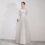 Elegant Grey Evening Dresses  2019 A-Line / Princess Scoop Neck Appliques Lace Flower 1/2 Sleeves Floor-Length / Long Formal Dresses