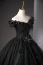 Amazing / Unique Black Beading Appliques Sequins Glitter Prom Dresses 2025 Ball Gown Off-The-Shoulder Feather Short Sleeve Backless Floor-Length / Long Prom Formal Dresses