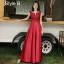 Modest / Simple Red Satin Bridesmaid Dresses 2021 A-Line / Princess Scoop Neck Bow Lace Flower 1/2 Sleeves Backless Floor-Length / Long Wedding Party Dresses