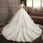 Audrey Hepburn Style Ivory Wedding Dresses 2019 Ball Gown Scoop Neck Beading Sequins Lace Flower Long Sleeve Backless Royal Train