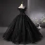 Amazing / Unique Black Beading Appliques Sequins Glitter Prom Dresses 2025 Ball Gown Off-The-Shoulder Feather Short Sleeve Backless Floor-Length / Long Prom Formal Dresses
