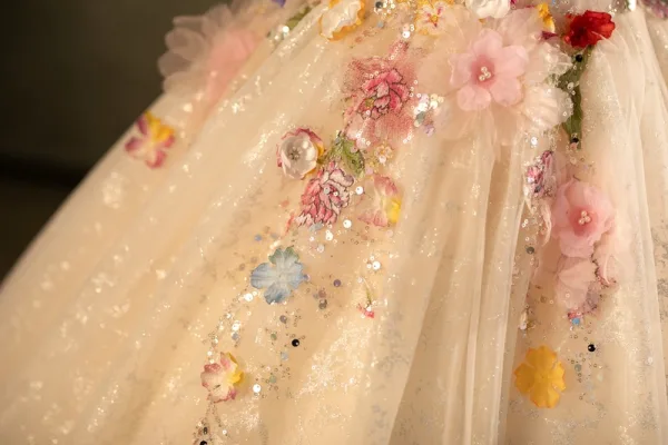 Flower Fairy Champagne Beading Sequins Lace Flower Multi-Colors Appliques Prom Dresses 2025 Ball Gown Scoop Neck Sleeveless Backless Floor-Length / Long Formal Dresses